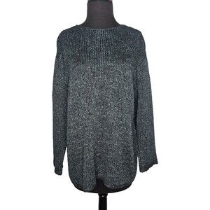 ANN MCKENNA Vtg Knit Sweater Womens Large Green Silk Blend Pullover Back Button